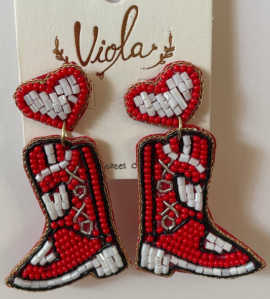 Beaded Valentine Cowgirl Boot Earrings