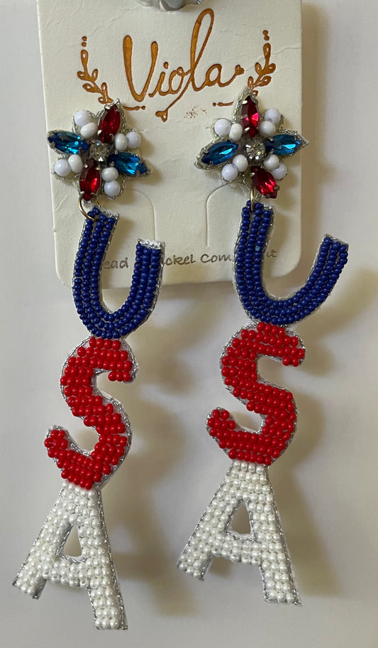 Beaded Patriotic Earrings